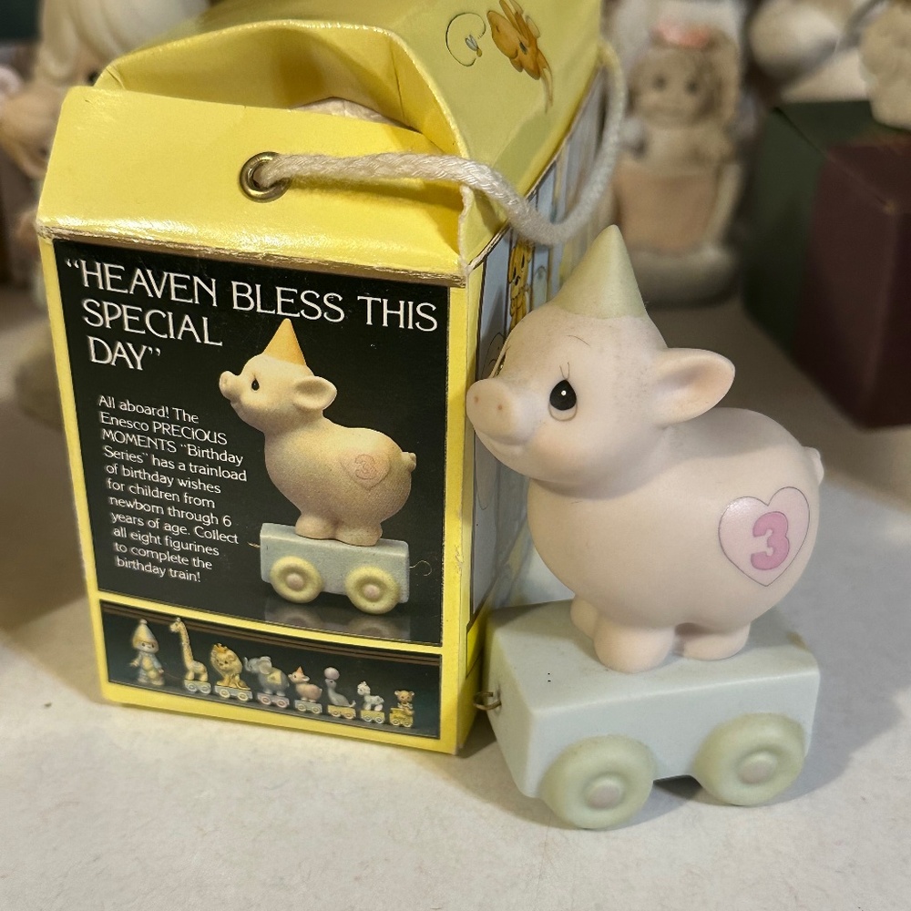 Precious moments pig, birthday train year 3
